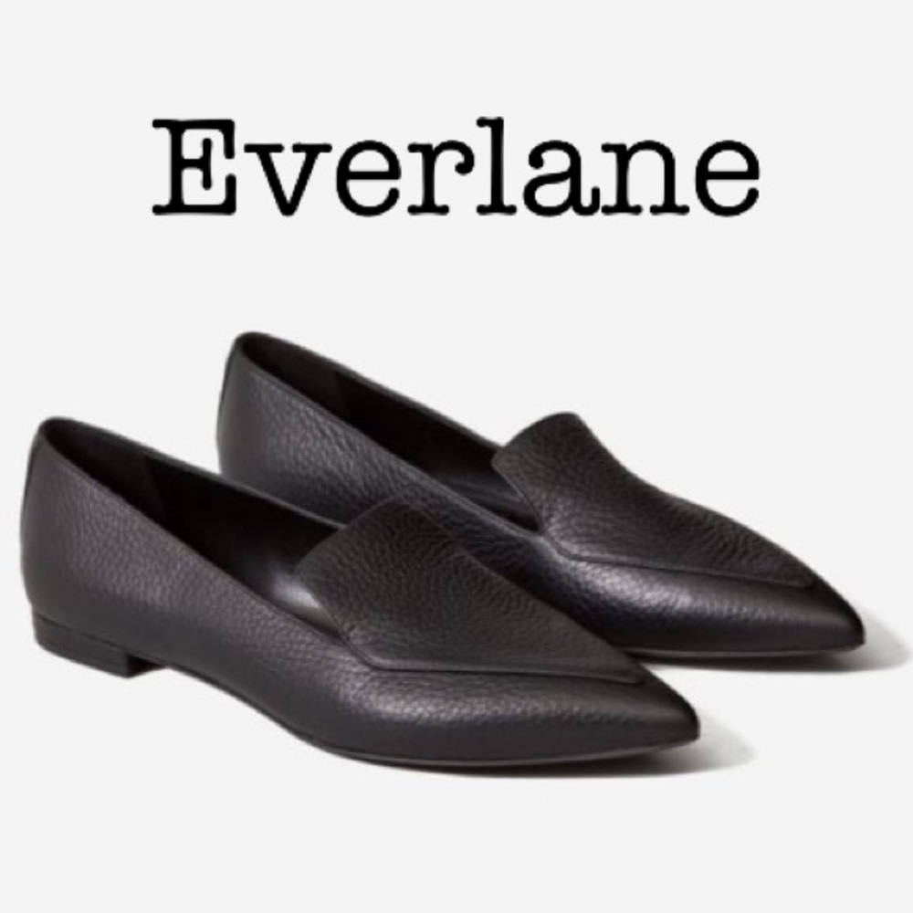 Everlane The Boss Black Leather Pointed Flat Loafers Size 10 1/2